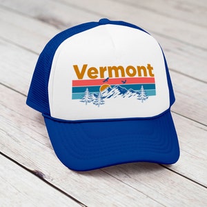 Vermont Hat, Retro Mountain & Birds Foam Vermont Trucker Cap
