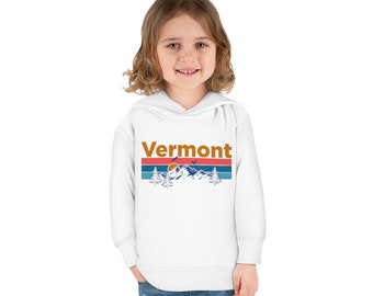 Vermont Toddler Hoodie, Retro Mountain Sun Unisex Vermont Toddler Sweatshirt