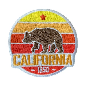 California Patch Retro Bear, 100% Embroidery Sew-on California Bear Patch (2.5 inches wide)