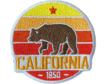Retro California Bear Patch: Embroidered Sew-On Applique (2.5 inches)