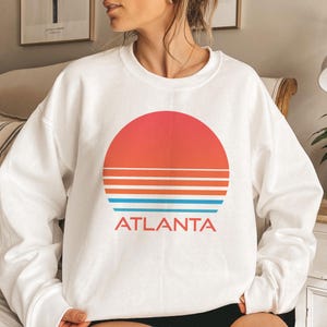 Atlanta, Georgia Sweatshirt, Unisex Retro 80s Sun Crewneck Atlanta Sweatshirt - Personalization Available