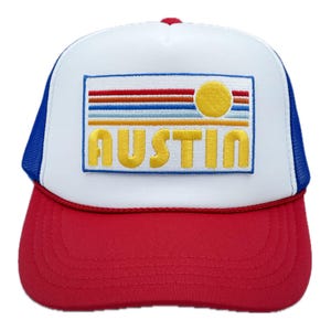 Kids Austin, Texas Trucker Hat (Ages 2-12), Retro Sunrise Austin Snapback Youth Hat  / Kid&#39;s Hat