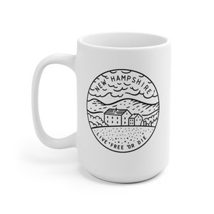 New Hampshire Mug, State Design White Ceramic New Hampshire Mug (11oz & 15oz) - Personalization Available