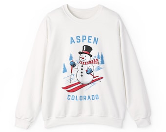 Aspen, Colorado Sweatshirt – Ski-Schneemann-Grafik, Rundhalsausschnitt