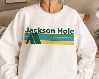 Sweat-shirt rétro Jackson Hole Wyoming : unisexe, col rond, idéal pour le camping