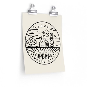 Iowa Poster, State Design  Iowa Print / Picture / Hand Drawn Art - Personalization Available