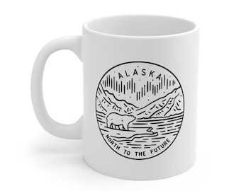 Alaska Ceramic Mug: State Design, Northern Lights, Bear