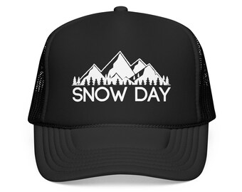 Snow Day Trucker Hat, Retro Sunset Foam Snapback, Snow Day Gift, Vintage Mesh Back Cap, Road Trip Hat