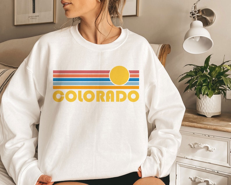 Colorado Sweatshirt — Retro Sunset Unisex Colorado Sweater - Personalization Available (photo 2 of 9)