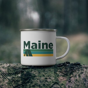 Maine Camp Mug 12oz, Retro Camping Maine Mug - Personalization Available