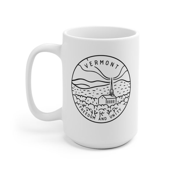 Vermont Mug, State Design White Ceramic Vermont Mug (11oz & 15oz)