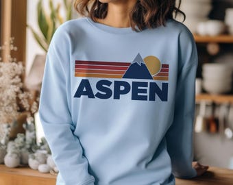 Aspen Colorado Sweatshirt: Retro Mountains Unisex-Rundhalsausschnitt