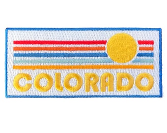 Colorado Patch, Vintage Style Sunrise 100% Embroidery Sew or Iron-on Colorado Patch (4in x 1.75in)