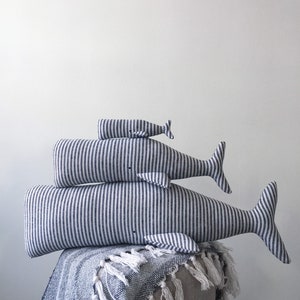 Whimsical Stuffed Blue Whale Family Pillow Toy Set - Ideal Baby Nursery Decor, Baby Shower Gift, Soft and Cuddly Animal Toys for Kids