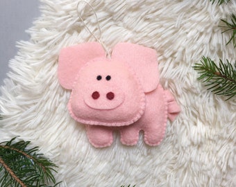 Baby Pink Pig Felt Christmas Ornament, 2023 Christmas Tree Decoration, Mini Pig Lover Christmas Gift, Cute Pig Stocking Stuffer