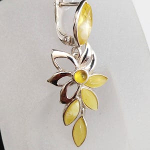 Earrings Baltic Honey AMBER Sterling Silver 925 Floral Drop