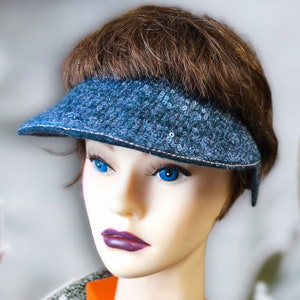 Headband VISOR Ear Warmer Cotton Wool Nuno Felted Sequins Hat Sport Walking