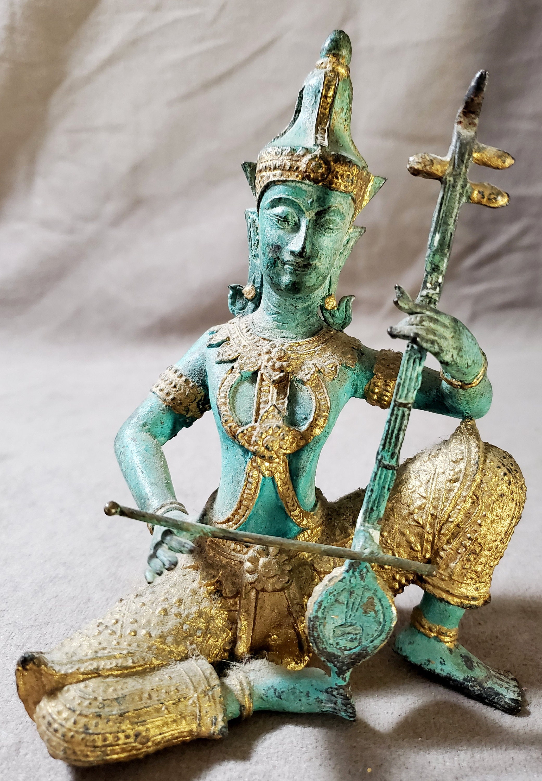 Antique Thai Musician Buddha Figurine Brass Bronze Gilt Metal Etsy