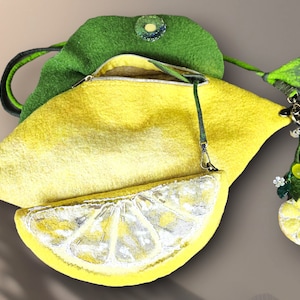 Bolso bandolera de lana con diseño de limón, monedero, billetera y llavero con escultura 3D