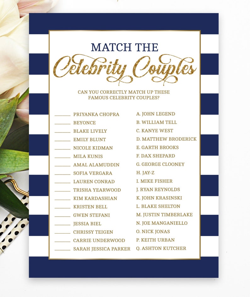 Celebrity Couple Quiz Bridal Shower Game Wedding Shower Etsy