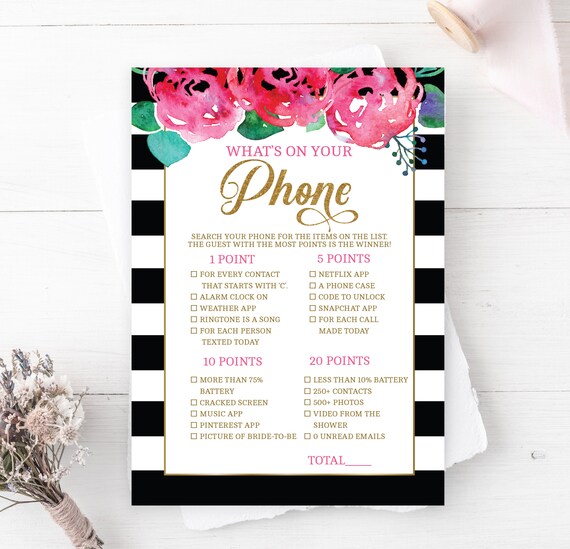 What S On Your Phone Bridal Shower Game Phone Raid Game Etsy