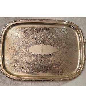 Antique British Silver Plate over Copper 15.75&quot; x 27&quot; Handled Butler&#39;s Tray