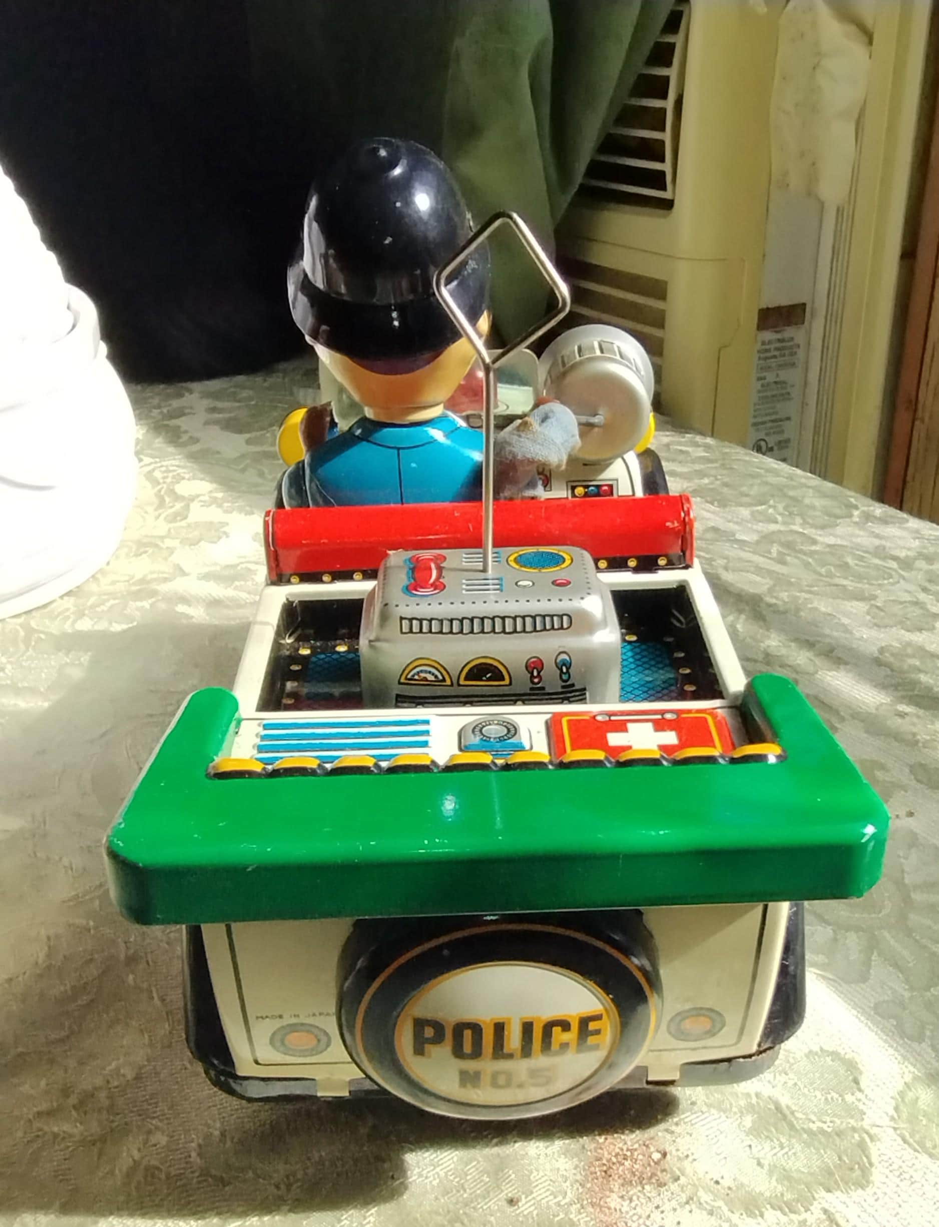Vintage 1950s Tin Police Car Toy - Battery Operated, Siren