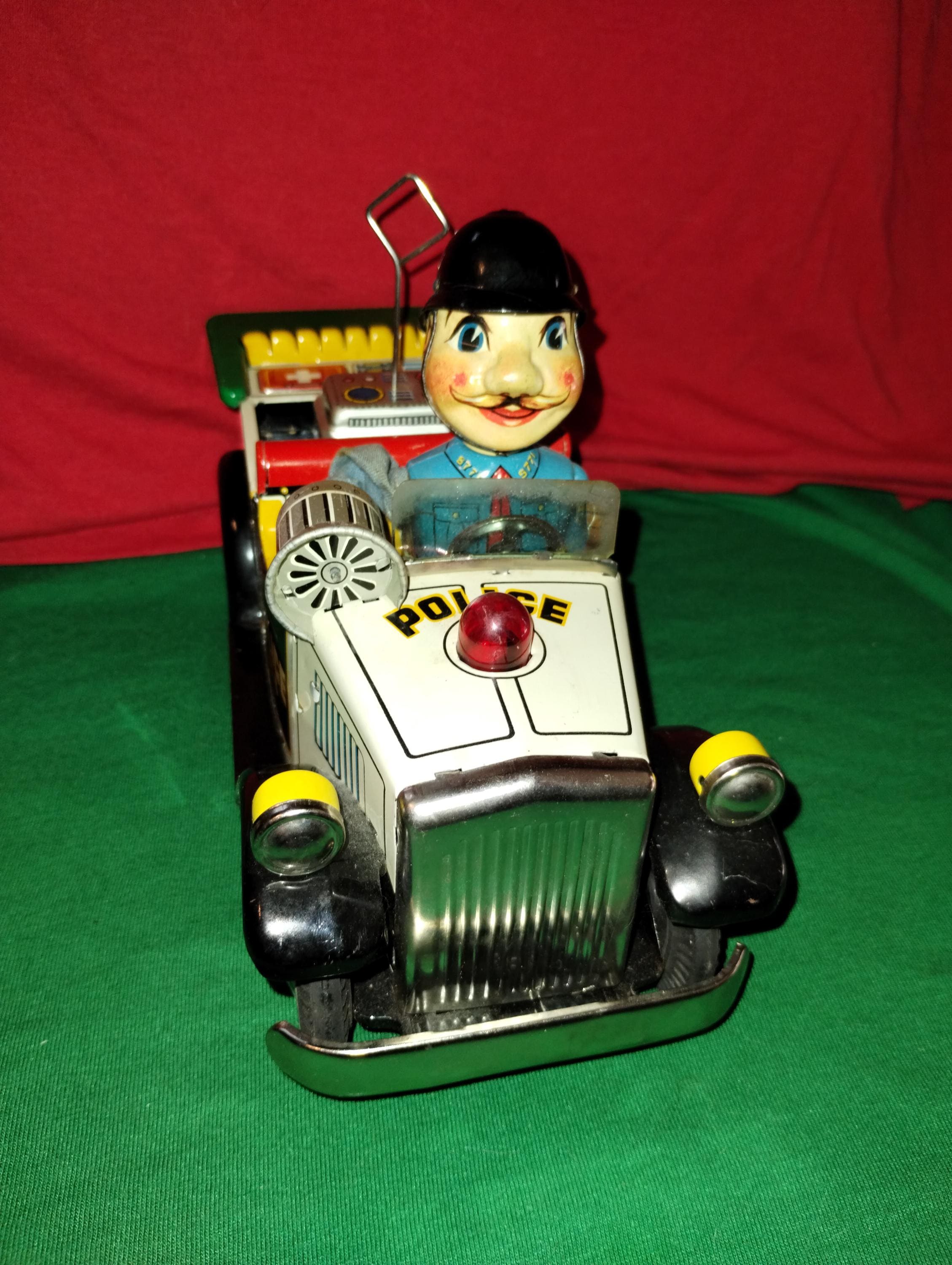 米澤【オペル オリンピア レコルト シルバー大】ブリキtin toy car箱無 Vintage Nomura TN Japan Police No. 5 Tin Car Working Siren Mystery