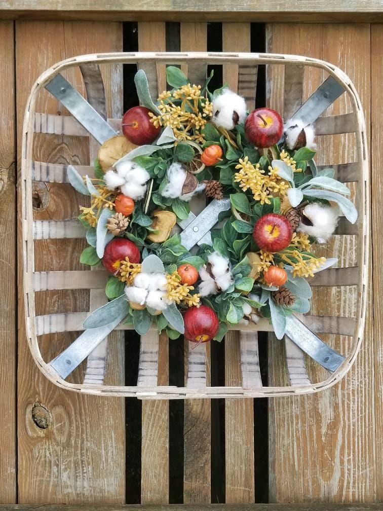 Tobacco Basket Wreath Farmhouse Wreath Fall Tobacco Basket Etsy
