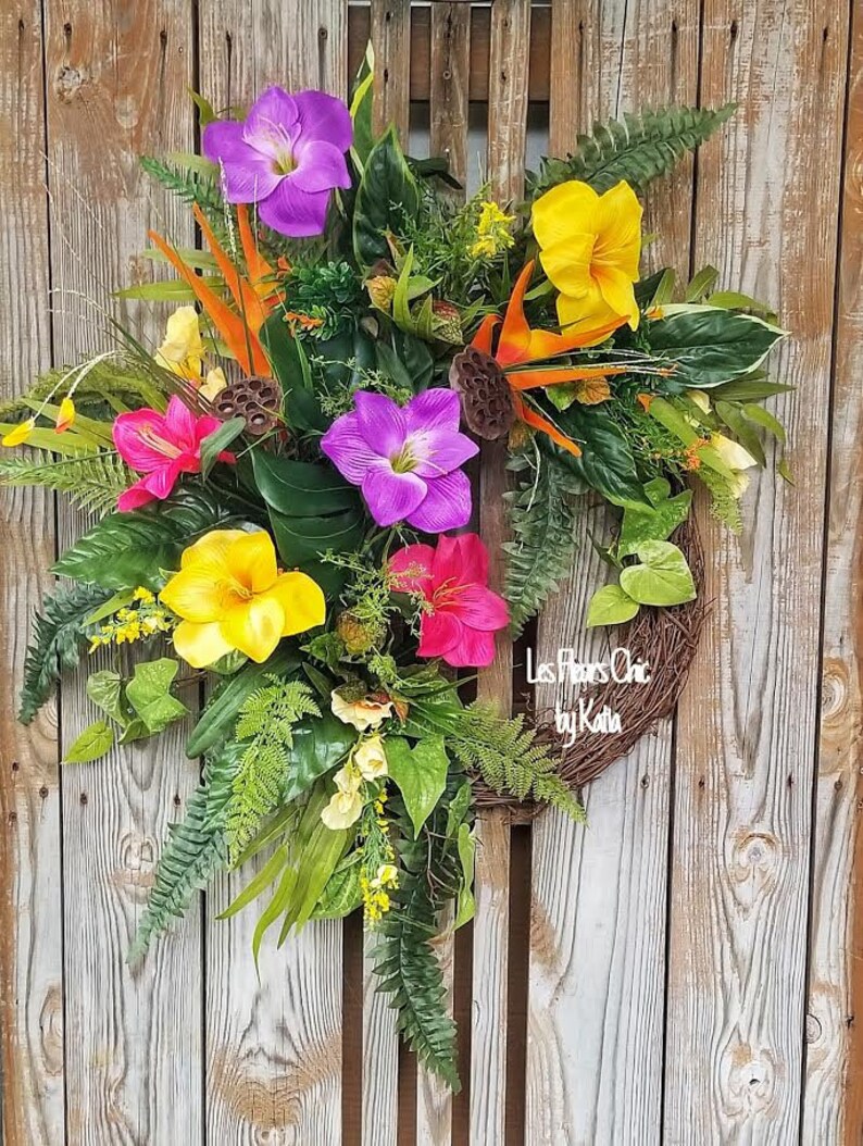 Tropical Wreath For Front Door Tropical Wreath Tropical Etsy