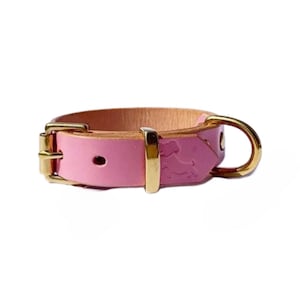 Lederhundehalsband, handgemachtes rosa Halsband, massives Messing, Geschenke für Hundeliebhaber, Haustierhalsband, Hundeleine, Hundegeschirr, Lederarbeiten, stilvoll, einzigartig