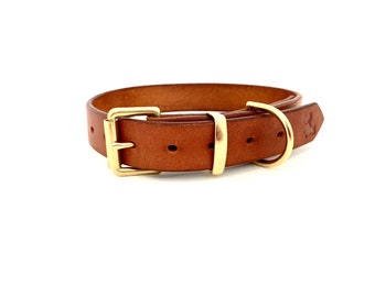 Handmade English Tan Leather Dog Collar: Solid Brass Fittings