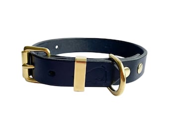Black leather dog collar, handmade leather dog collar, solid brass fittings, dog ware, pet neckwear, dog lead, harness, dog lover, dog owner