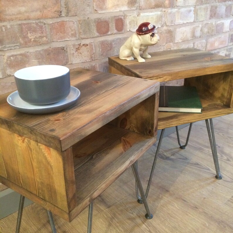 Rustic Industrial Retro Side Table With Hairpin Legs 0040 Etsy