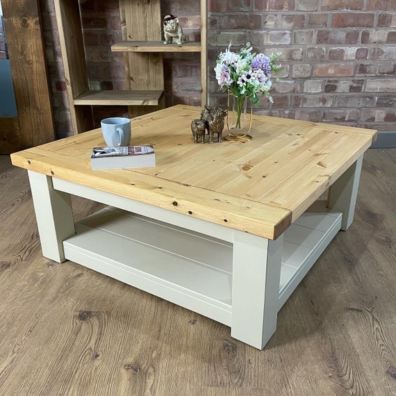 Large Square Handmade Solid Pine Farmhouse Coffee Table 0062 Large Square Handmade Solid Pine, Solid Pine Side Table