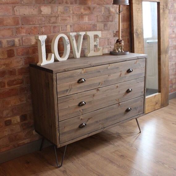 Bespoke Handmade Industrial Style Chest Of Drawers On Hairpin Etsy