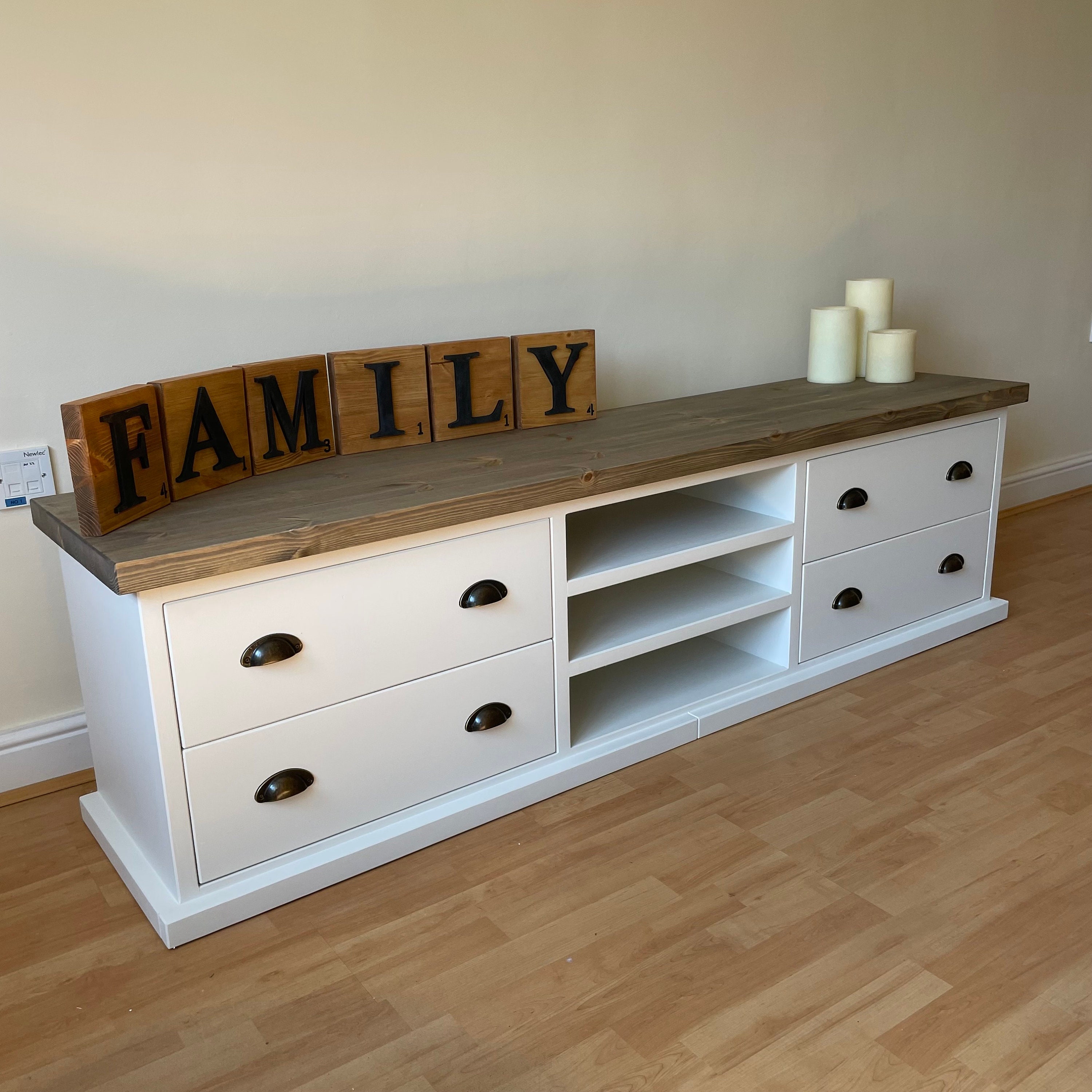 Handmade Solid Pine TV with Drawers and Shelves 0187 Etsy