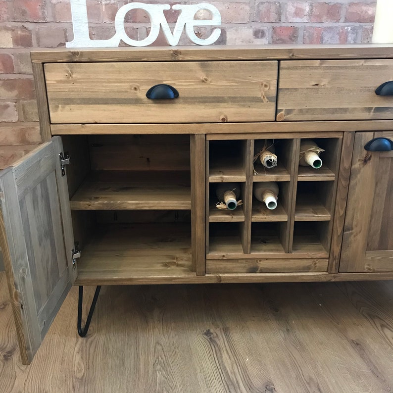 Handmade Solid Pine Industrial Style Sideboard with Wine Rack Etsy