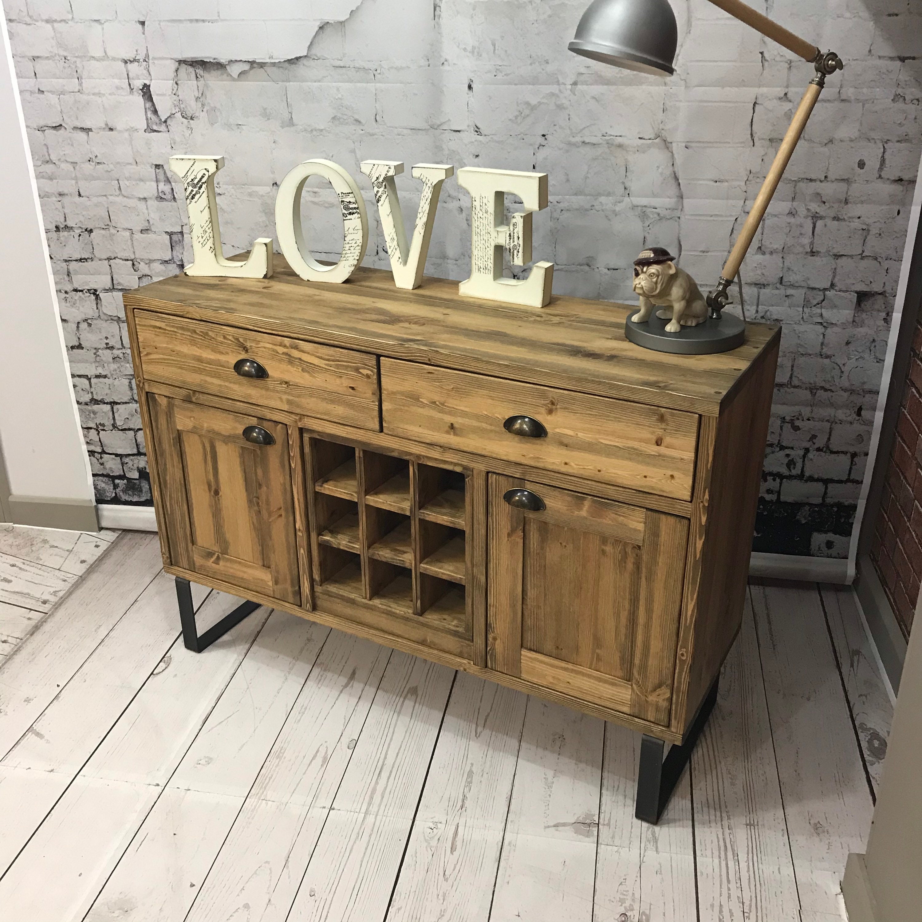 Handmade Solid Pine Industrial Style Sideboard with Wine Rack Etsy