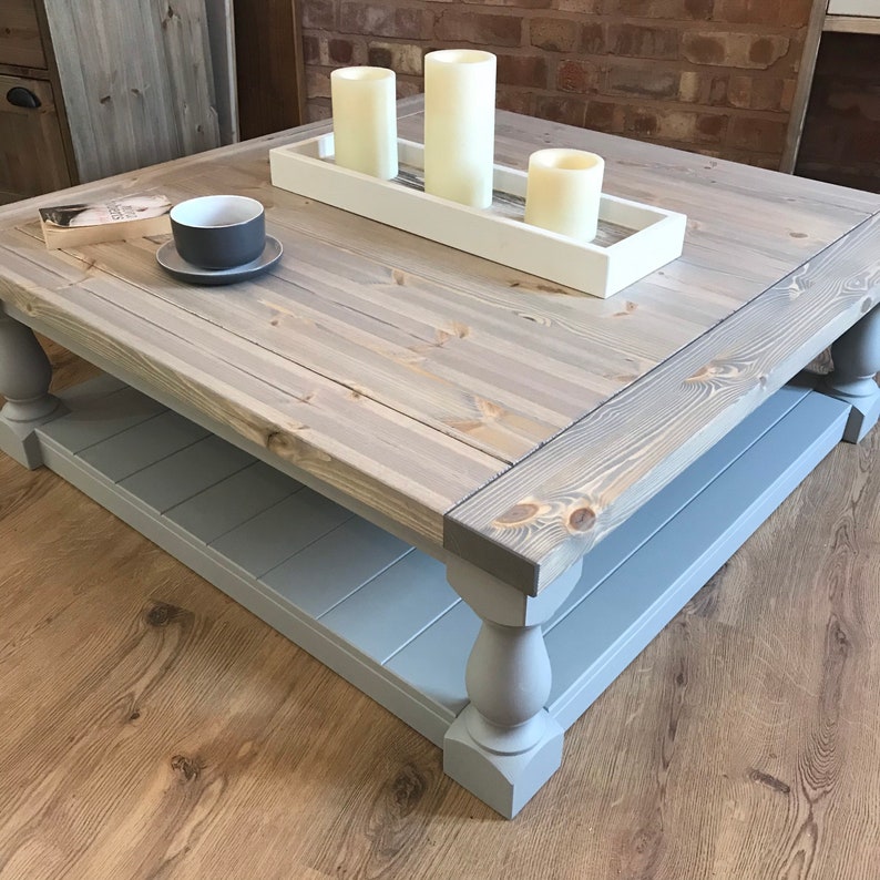 Square Farmhouse Coffee Table Plans : Large Square Handmade Solid Pine