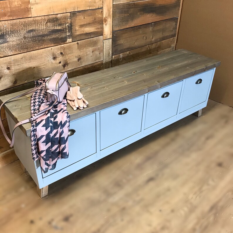 Pine Storage Bench With Drawers Bespoke Handmade Solid Pine Storage Bench with Drawers 0086 | Etsy