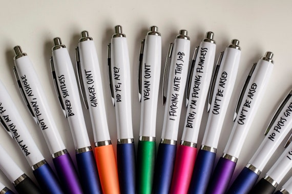 Profanity Pack of 5 Funny Pen Pack , Funny Pens, Banter Pens, Rude Pens,  Office Gifts, Hate People, Rude Stationery, Funny Gift for Adults 