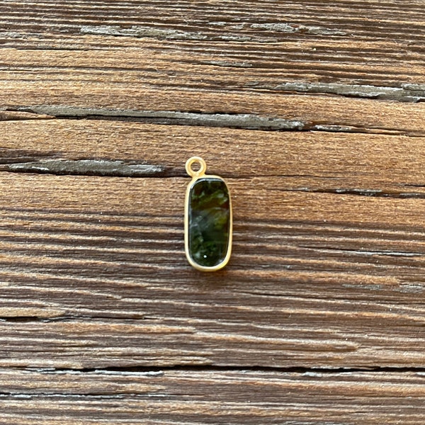 Dark Olive Green Rutilated Quartz Long Oval Shaped Stone Bezel Pendant -gold filled, jewelry supply, pendant, crystal, pendant