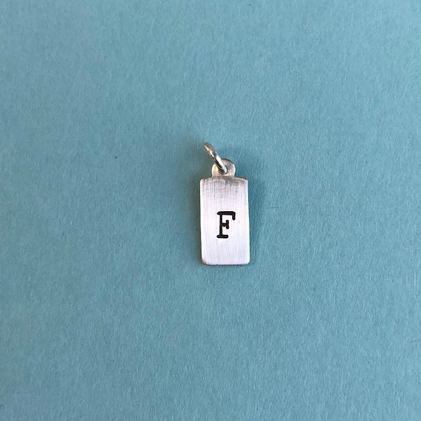 Petite typewriter initial "F"stamped jewelry, charm necklace, Monogram, children, mother, family,