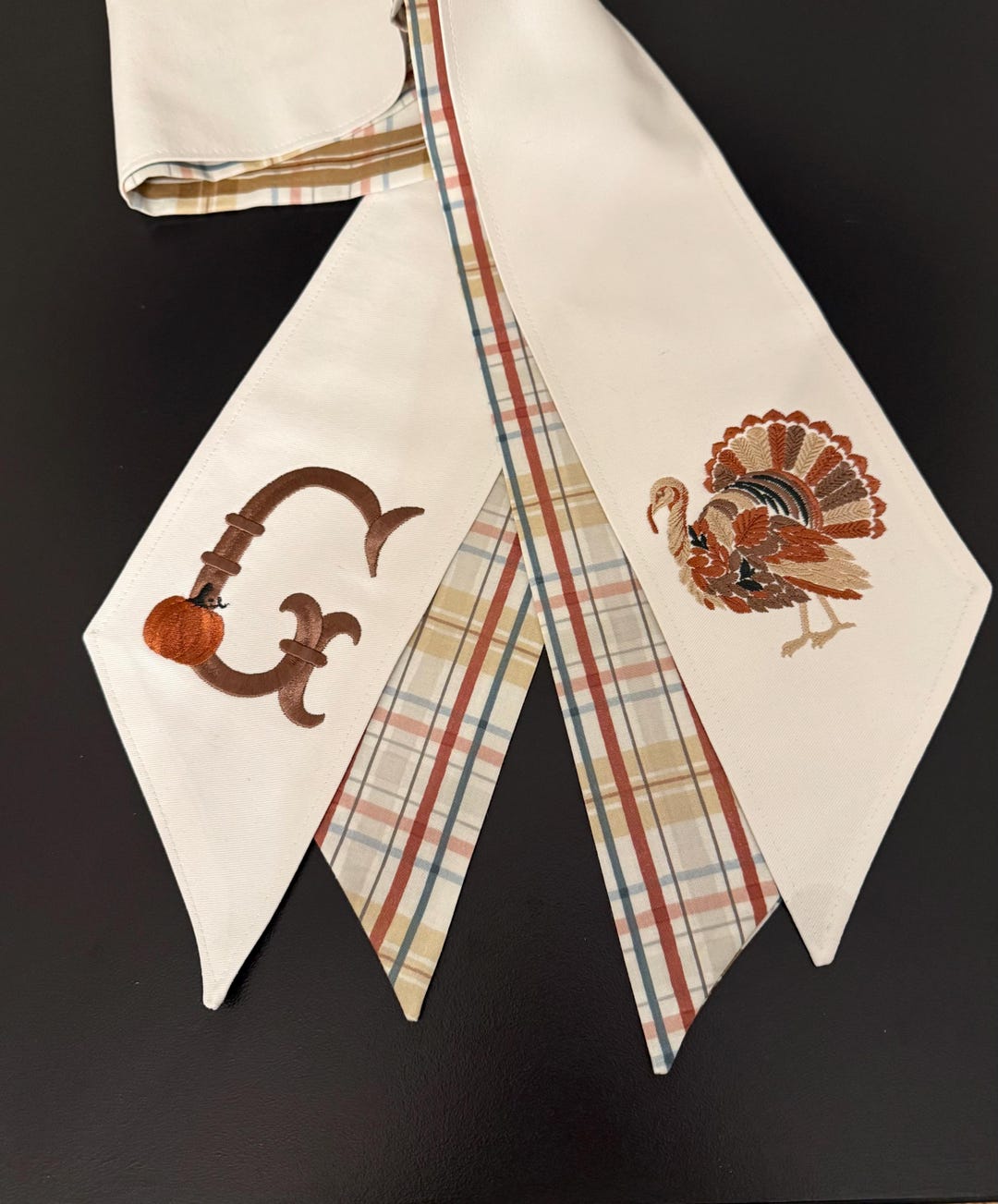Thanksgiving Wreath Sash - Two-sided embroidery