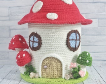 Crochet Mushroom Fairy House, amigurumi mushroom, english PDF Pattern