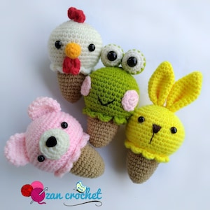 Tiere geformtes Eis Amigurumi, englisches PDF-Muster, Amigurumi-Schlüsselanhänger