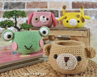 Crochet Animals Head Bowl, Crochet amigurumi storage container, English Pdf Pattern