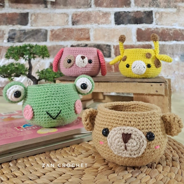 Bol pour tête d'animaux au crochet, récipient de rangement pour amigurumi au crochet, modèle PDF en anglais