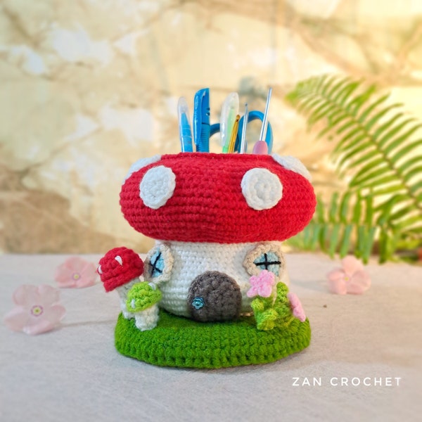 Crochet Mushroom Fairy House Holder, Amigurumi Mushroom house - English PDF pattern